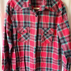 MATCHSTICKS Women's XL Red Plaid Flannel Button-Up Shirt Casual Long Sleeve